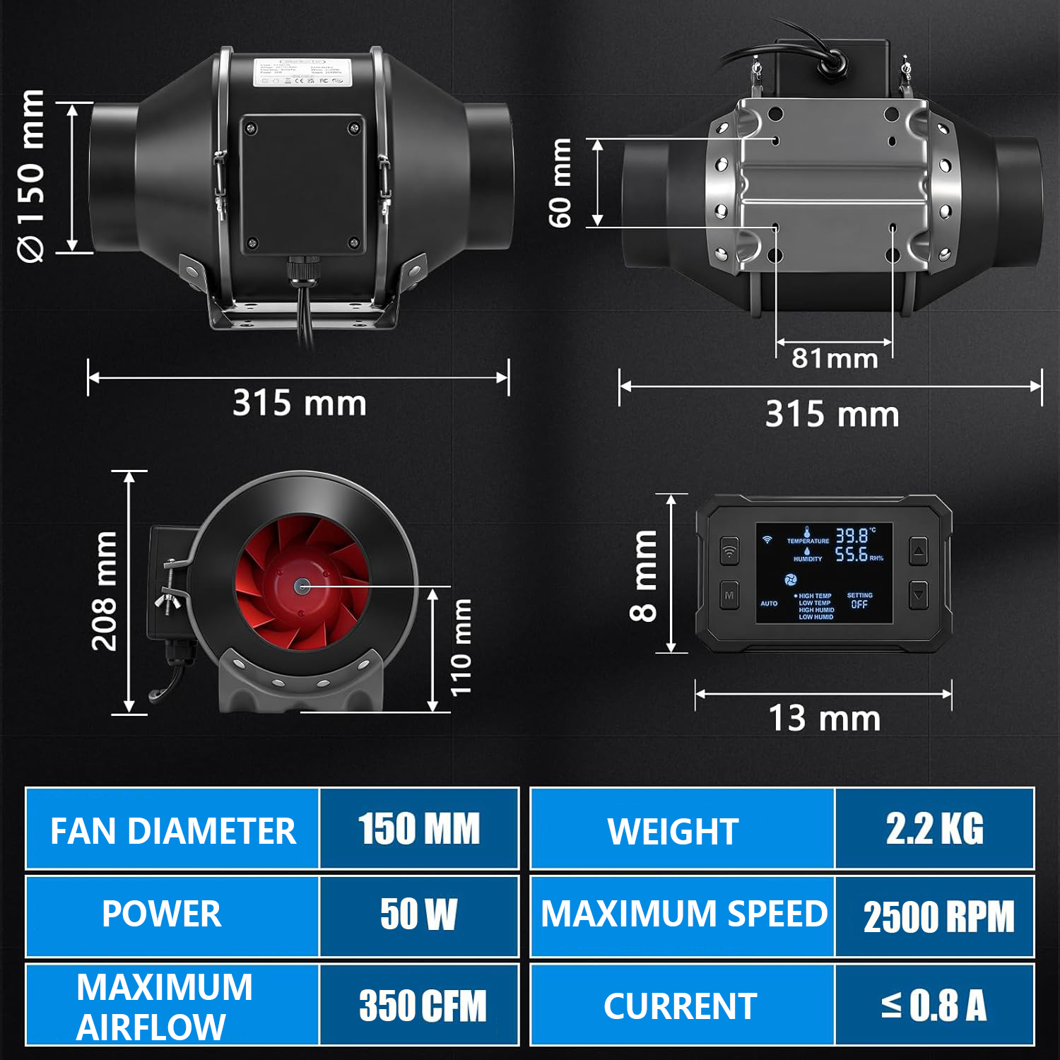 4 Inch Smart EC Inline Duct Fan with WiFi App Controller - 8