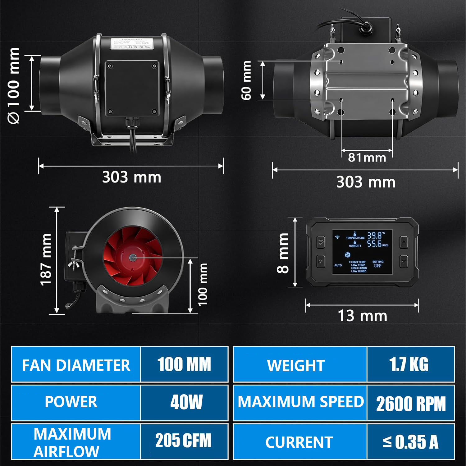4 Inch Smart EC Inline Duct Fan with WiFi App Controller